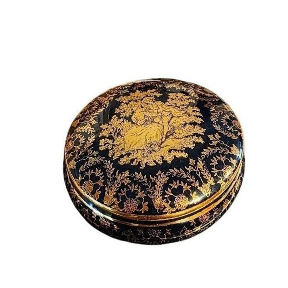Limoges France Trinket Box Cobalt Blue 22k Gold Gilt Fragonard Courting Couple